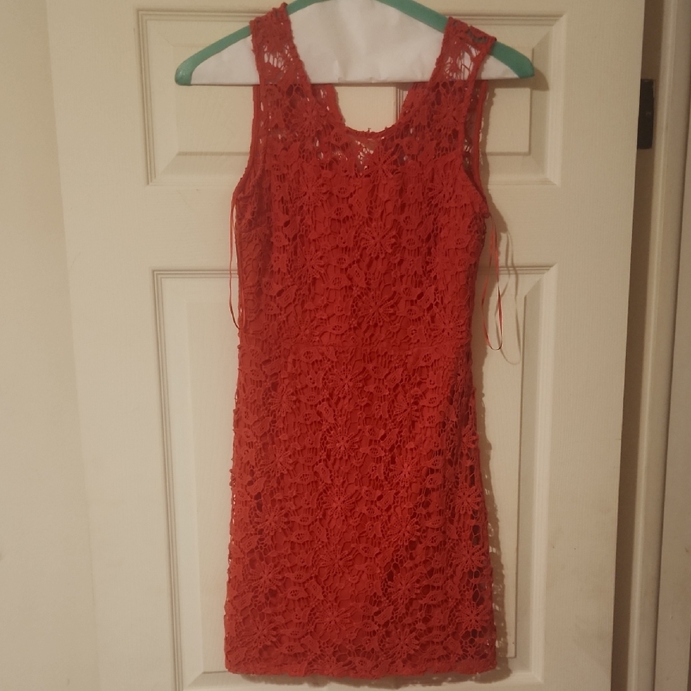 Skies Are Blue Vibrant Red Lace Mini Dress